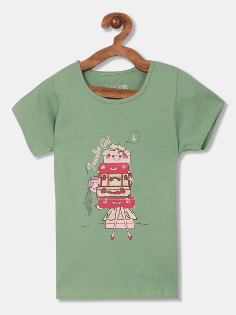 

Cherokee Girls Olive Green Printed Round Neck T-shirt