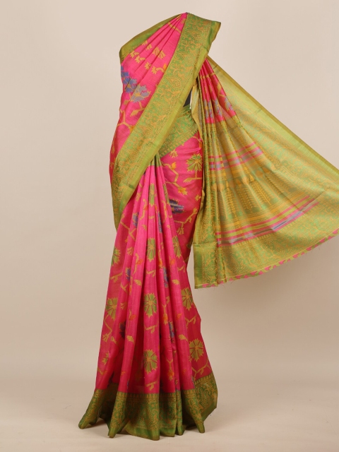 

Pothys Magenta & Green Jute Silk Printed Saree