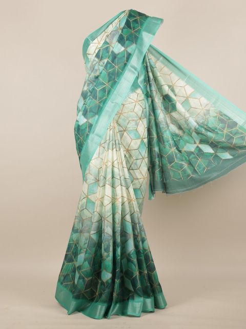 

Pothys Green Printed Linen Blend Saree