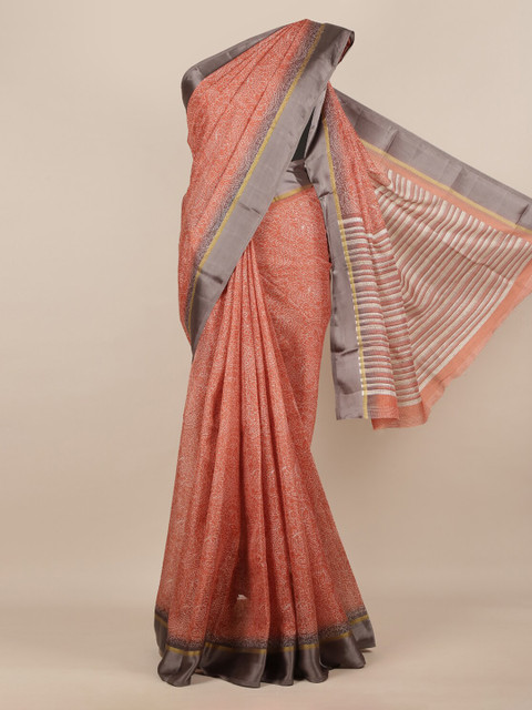 

Pothys Pink & White Jute Silk Printed Saree