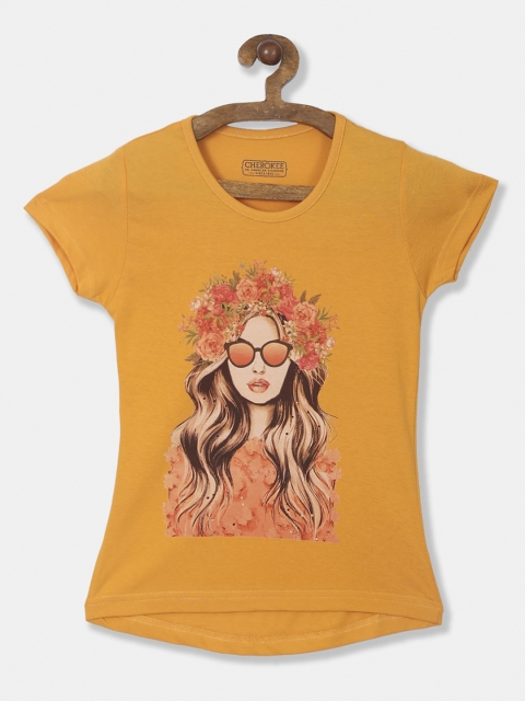 

Cherokee Girls Yellow Printed Round Neck T-shirt