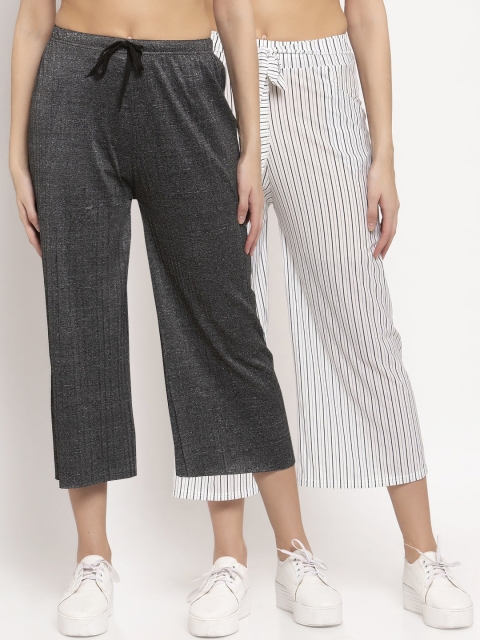 KLOTTHE Women Multicoloured Pack of 2 Striped Straight Palazzos, Multi