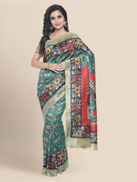 

KLM Fashion Mall Green Printed Banarasi Saree