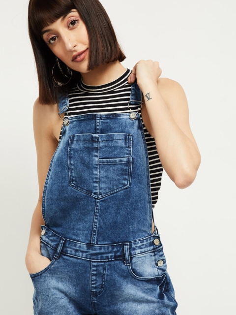 

max Women Blue Washed Slim-Fit Denim Dungarees