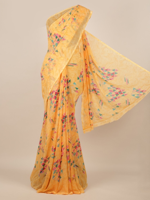 

Pothys Orange Printed Poly Chiffon Saree