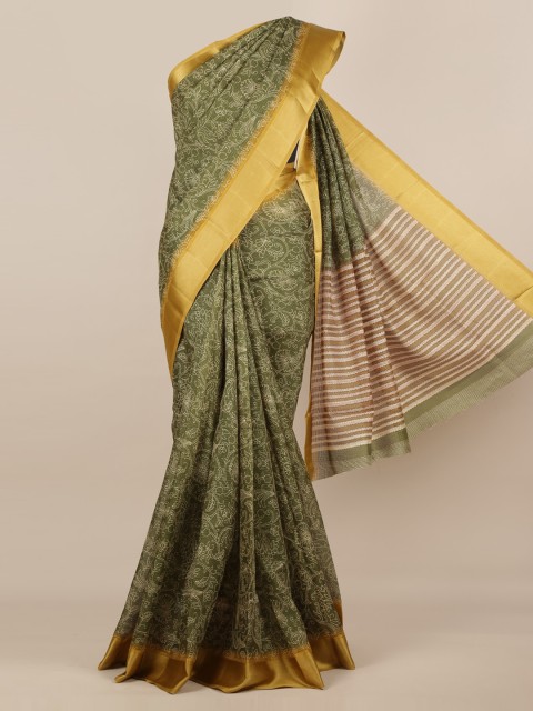

Pothys Green Printed Jute Silk Saree