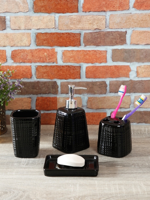 

House Of Accessories Set Of 4 Black Solid Ceramic Bathroom Accessories