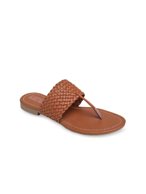 

LONDON STEPS Women Tan Brown Woven Design Open Toe Flats