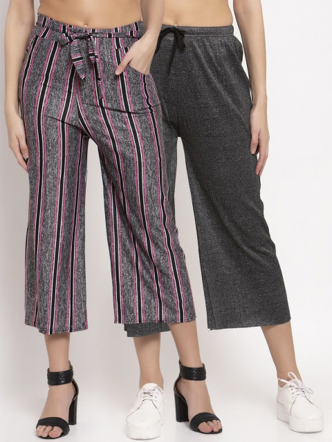 

KLOTTHE Women Pack Of 2 Wide Leg Palazzos, Charcoal