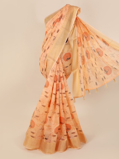

Pothys Peach-Coloured Printed Cotton Blend Saree