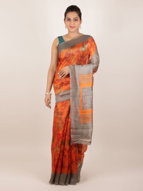 

Pothys Orange Printed Jute Silk Saree