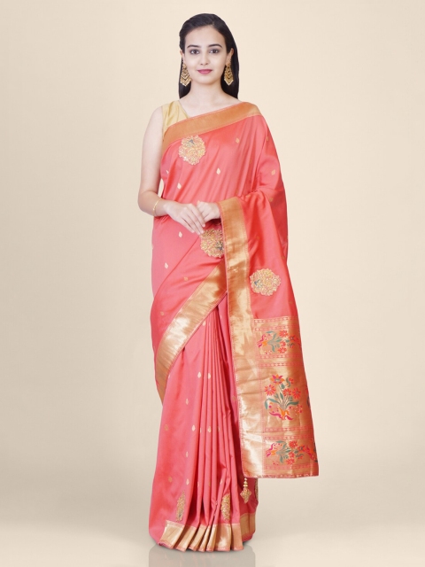 

Hastakala Peach-Coloured & Gold-Toned Silk Blend Woven Design Banarasi Saree