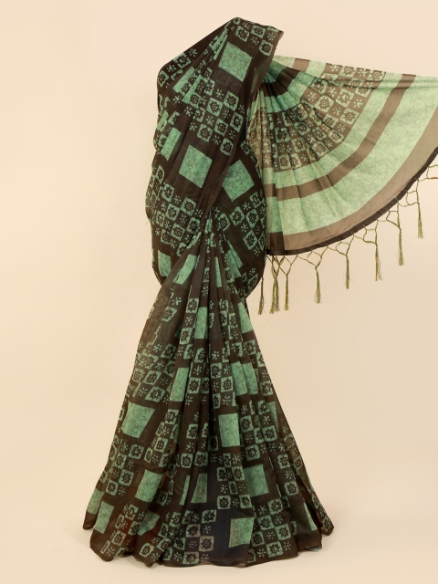 

Pothys Green & Brown Cotton Blend Printed Saree