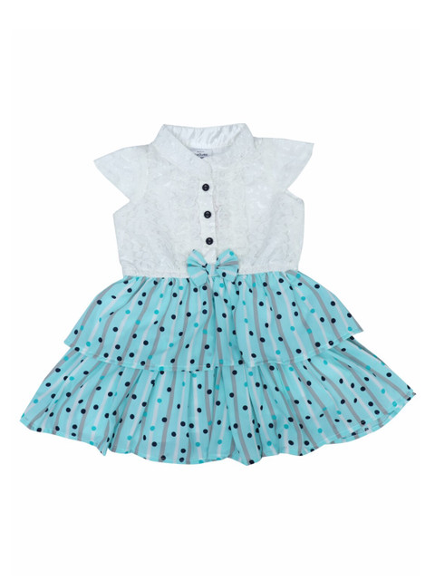 

Doodle Girls Blue & White Polka Dot Printed Fit and Flare Dress