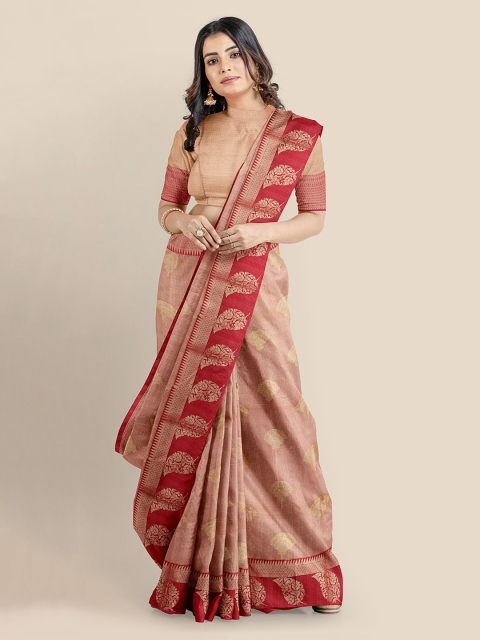 

KLM Fashion Mall Coral Tissue Solid Banarasi Saree