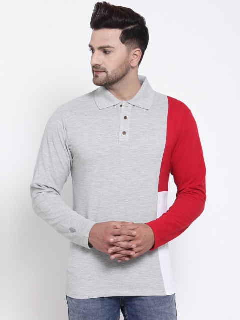 

Kalt Men Grey Melange & Red Colorblocked Tshirt