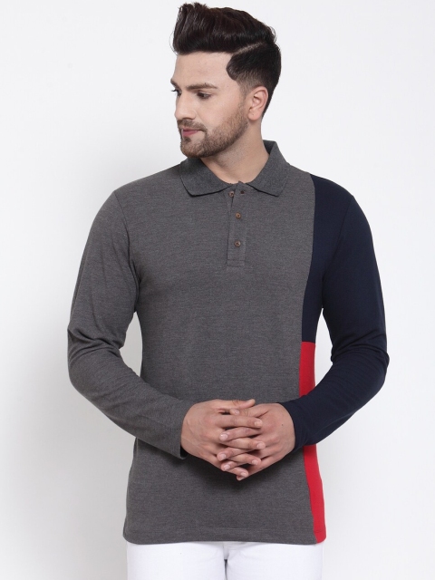 

Kalt Men Grey & Navy Blue Colorblocked Tshirt