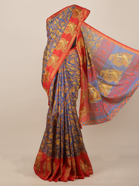 

Pothys Blue Printed Jute Silk Saree