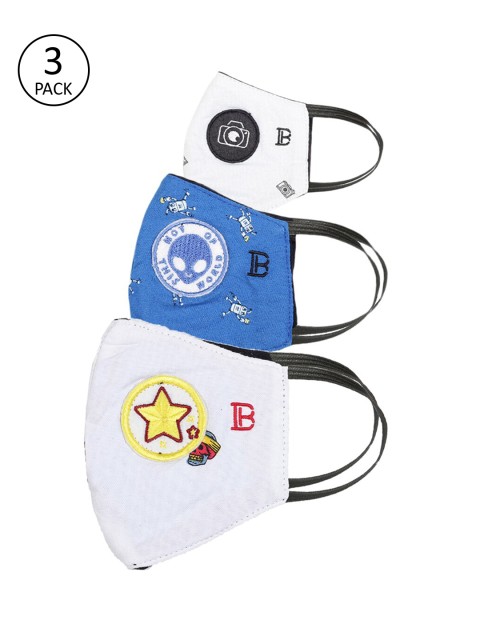 

Bene Kleed Kids Pack Of 3 Embroidered 5-Ply Antibacterial Reusable Protective Outdoor Masks, White