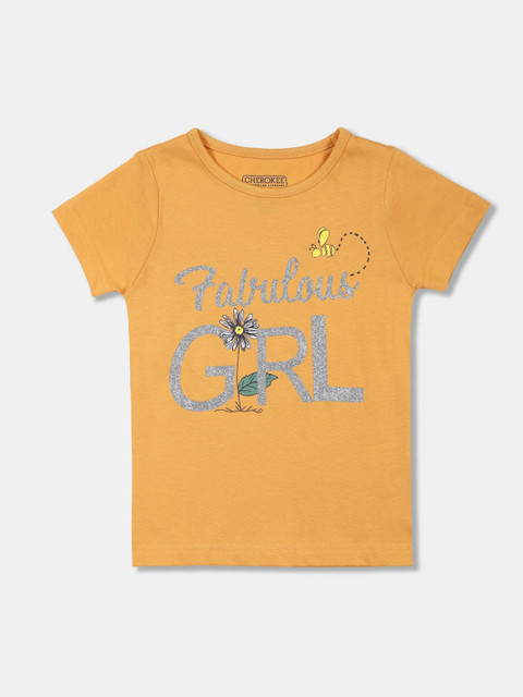 

Cherokee Girls Yellow Printed Round Neck T-shirt