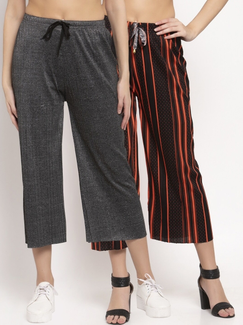 

KLOTTHE Women Pack Of 2 Cropped Straight Palazzos, Charcoal