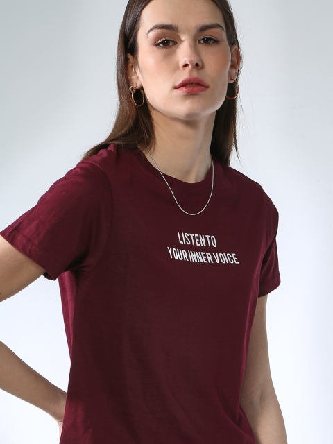

Blue Saint Women Maroon Printed Round Neck T-shirt