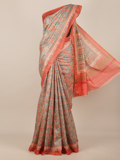 

Pothys Grey & Orange Jute Silk Woven Design Saree