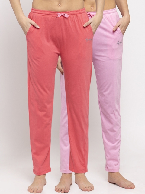 

NEUDIS Women Pack Of 2 Solid Lounge Pants, Pink