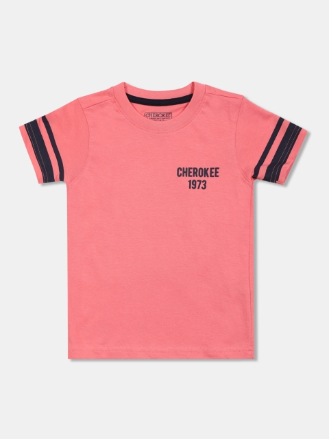 

Cherokee Boys Peach-Coloured Solid Round Neck T-shirt
