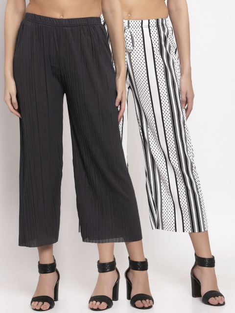 

KLOTTHE Women Pack Of 2 Wide Leg Palazzos, White