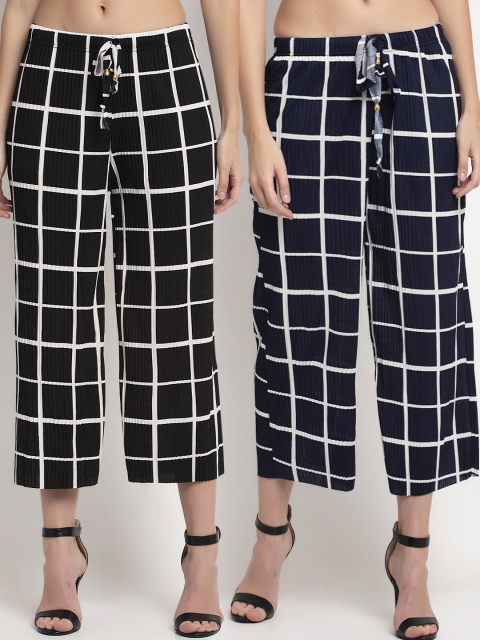

NEUDIS Women Pack of 2 Regular Fit Checked Culottes, Black