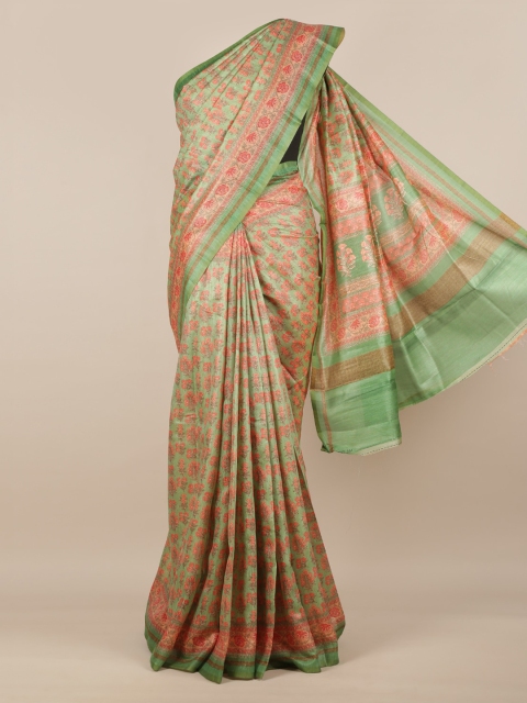 

Pothys Green & Red Jute Silk Printed Saree