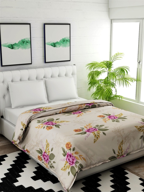 

Salona Bichona Beige & Purple Floral Mild Winter 120 GSM Double Bed Comforter