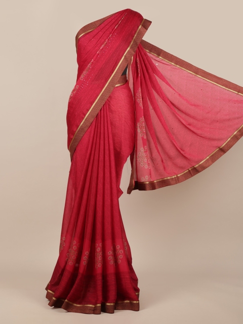 

Pothys Pink Printed Poly Chiffon Saree