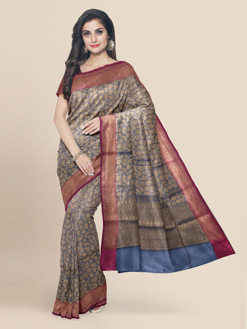 

KLM Fashion Mall Navy Blue Woven Design Banarasi Saree