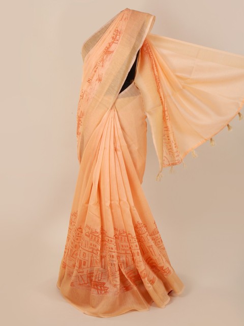 

Pothys Peach-Coloured Printed Cotton Blend Saree