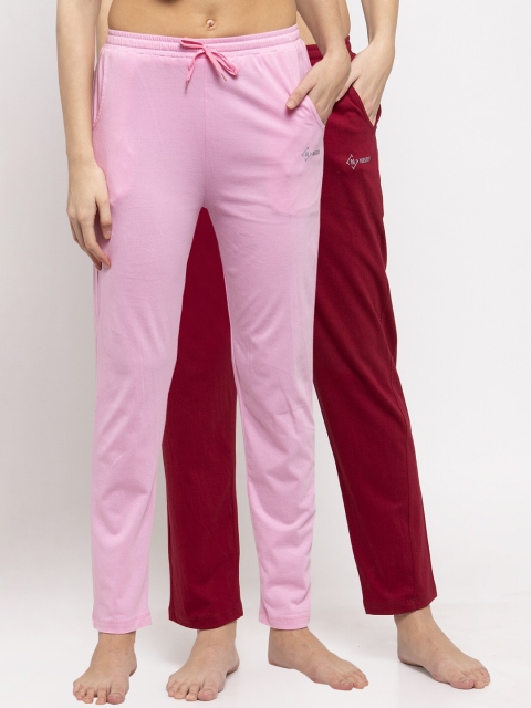 

NEUDIS Women Pack Of 2 Solid Lounge Pants, Pink