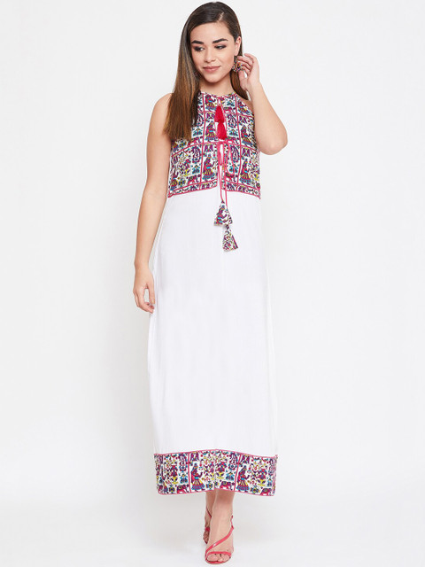 

Tulip 21 Women White & Red Ethnic Motifs Yoke Design Halter Neck Kurta