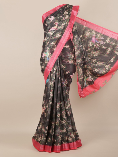 

Pothys Black Printed Linen Blend Saree