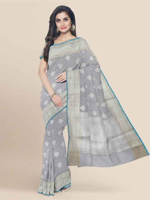 

KLM Fashion Mall Grey Linen Blend Woven Design Banarasi Saree