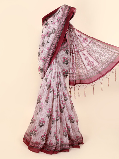 

Pothys Pink & Maroon Cotton Blend Printed Saree