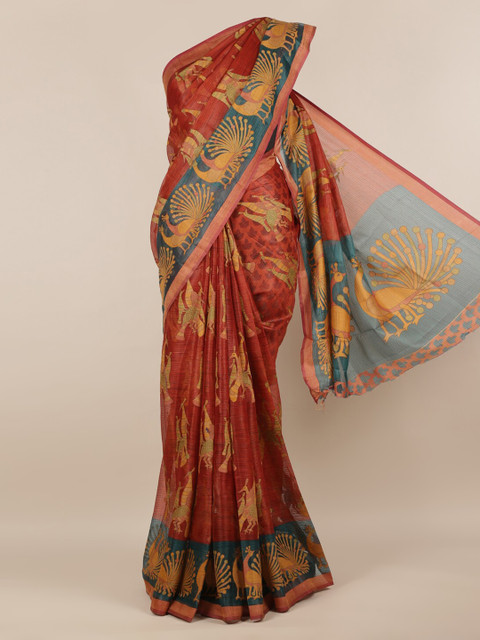 

Pothys Brown Printed Jute Silk Saree