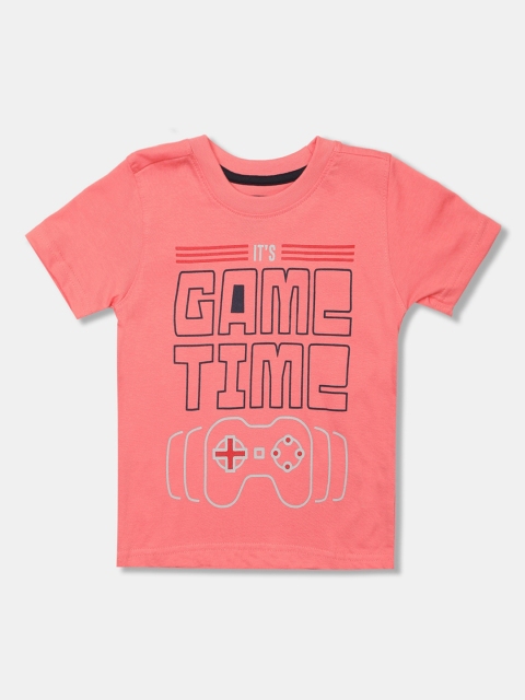 

Cherokee Boys Peach-Coloured Printed Round Neck T-shirt
