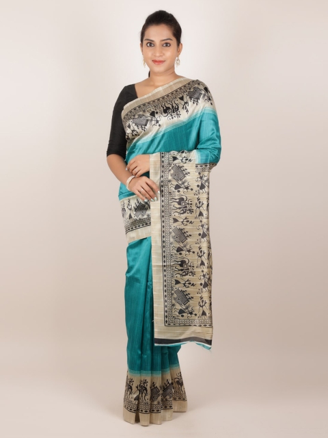

Pothys Blue Solid Jute Silk Saree