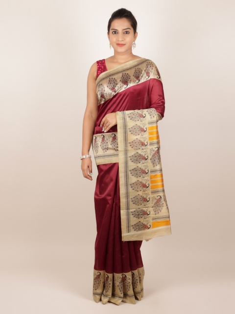 

Pothys Maroon Solid Jute Silk Saree