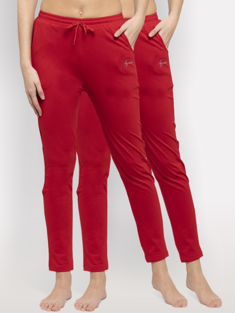 

NEUDIS Women Pack Of 2 Red Solid Lounge Pants