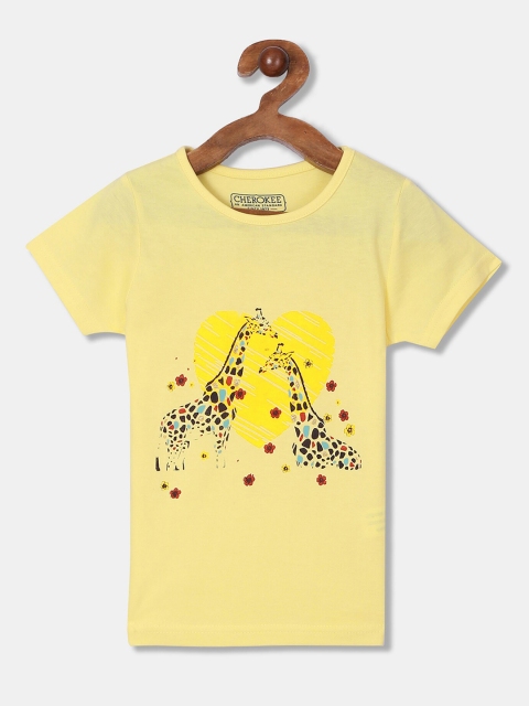

Cherokee Girls Yellow Printed Round Neck T-shirt