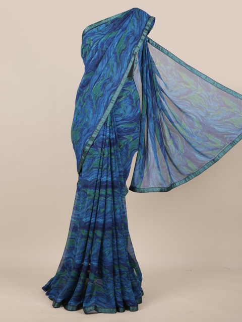 

Pothys Blue Printed Poly Chiffon Saree