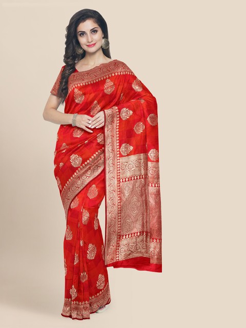 

KLM Fashion Mall Red Silk Blend Woven Design Banarasi Saree