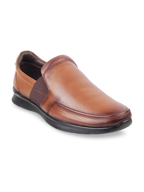 

Mochi Men Tan Brown Solid Leather Formal Slip-Ons